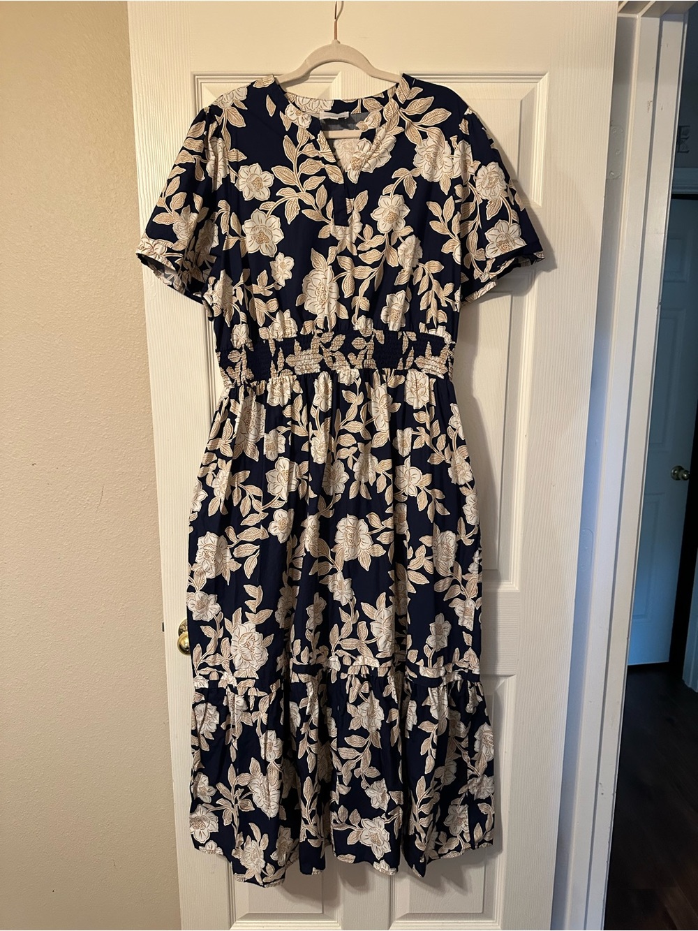 Sugar Lips Floral Tiered Midi Dress - Navy and Cream